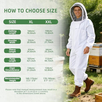 POLLIBEE 35Pcs Beekeeping Supplies Starter Kit with Bee Suit,Smoker & Frame Holder, Complete Bee Hive Tools Set with Oxford Bag for Beginner Beekeepers Men Women (XL)