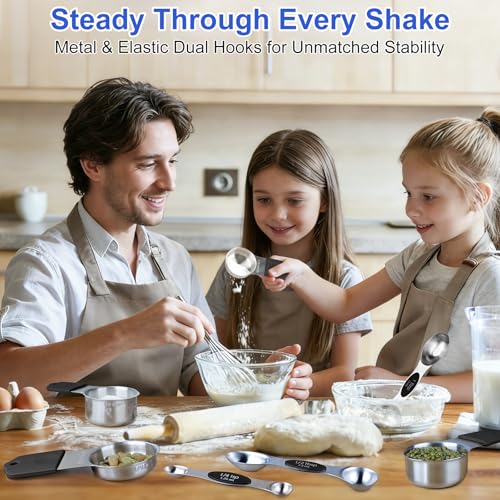 Magnetic Measuring Cups and Spoons Set, Kitchen Measuring Tools for Cooking and Baking - color: Silver