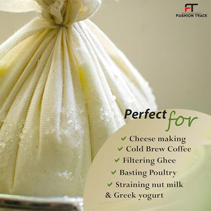 Fashion Track Cheese Cloths, Grade 90 (15.50 Sq. Feet) Hemmed Cheese Cloth Fabric Reusable Strainer 1 Yard, 100% Cotton White Cheesecloth for Straining, Kitchen and Cold Brew Coffee (62x36 Inch) - color: White, size: 1 Yard