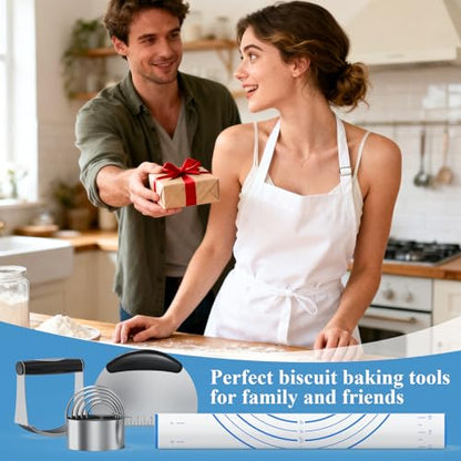 Biscuit Cutter Set, Blue Silicone Baking Mats，Stainless Steel Pastry Blender, Dough Cutter,Pastry Cutter, Baking Tools and Accessories Kit (4 Set Blue) - size: 4 set blue