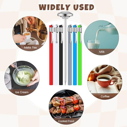 Xuhal 6 Pcs Stainless Steel Kitchen Glow Thermometer with 5 Inch Long Stem 1 Inch Dial Thermometer Milk Frothing Food for Oven Probe Meat Grill Cooking BBQ Chocolate Water (Colorful) - color: Colorful