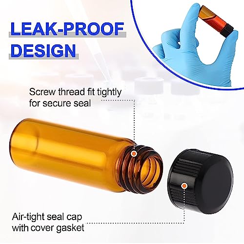 5ML Glass Sample Vial,Amber Borosilicate Glass Liquid Sampling Thread Bottles,18 * 40mm,15-425 Black Screw Caps with PE Liner, pack of 100. - size: 5ML