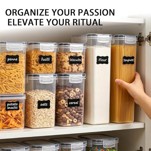 24 PCS Airtight Food Storage Containers with Lids, BPA Free Clear Plastic Kitchen and Pantry Organization and Storage Set for Flour, Sugar, Cereal, Pasta, Includes 24 Labels and Marker - size: 24pcs