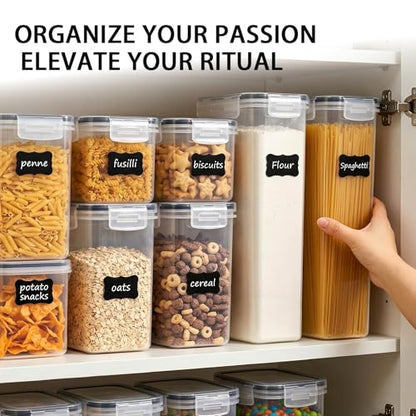 36 PCS Airtight Food Storage Containers with Lids, BPA Free Clear Plastic Kitchen and Pantry Organization and Storage Set for Flour, Sugar, Cereal, Pasta, Includes 36 Labels and Marker - size: 36pcs
