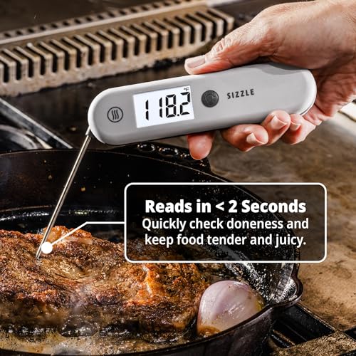 ThermoWorks SIZZLE Digital Meat Thermometer – Instant Read in 2 Seconds, Waterproof, Folding Probe with Magnetic Back, Auto-Rotating Backlit Display, for Cooking Food, Grill & BBQ - Cayenne Pepper Red - color: Cayenne Pepper Red