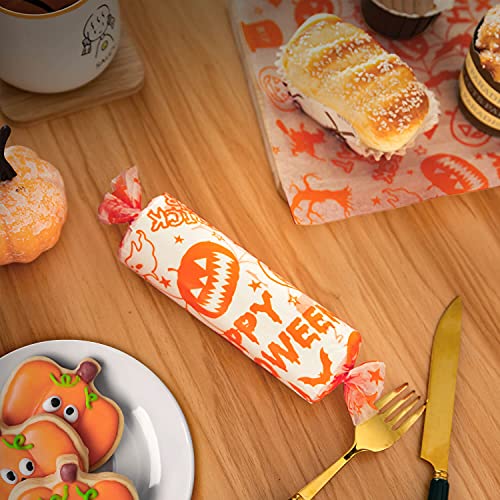 100 Pcs Halloween Wax Paper Food, Wax Paper Sheets Sandwich Wrap Papers Deli Wraps, Waterproof Oil-proof Picnic Basket Liners with Pumpkin Pattern for Kitchen Handmade Food - color: Halloween
