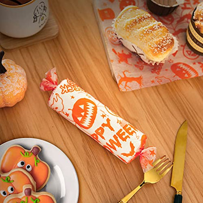 100 Pcs Halloween Wax Paper Food, Wax Paper Sheets Sandwich Wrap Papers Deli Wraps, Waterproof Oil-proof Picnic Basket Liners with Pumpkin Pattern for Kitchen Handmade Food - color: Halloween