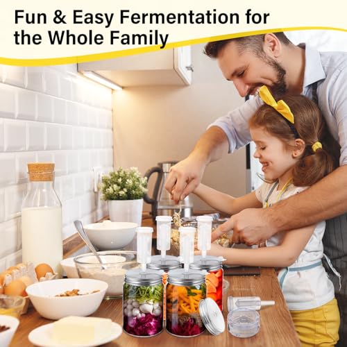 8 Set Fermentation Kit for Wide Mouth Mason Jar Pickling Sauerkraut Kit with 8 Airlocks, 8 Fermenting Lids, 8 Glass Weights, 8 Silicone Rings & Grommets (Jars Not Included)