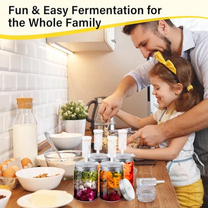 8 Set Fermentation Kit for Wide Mouth Mason Jar Pickling Sauerkraut Kit with 8 Airlocks, 8 Fermenting Lids, 8 Glass Weights, 8 Silicone Rings & Grommets (Jars Not Included)