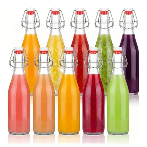 Clear Glass Bottle with Swinging Top for Airtight Lids, Beer Bottles with Flip Caps, Home Brewing and Fermentation Kombucha, Vanilla Extract, Beverage, Water, Kefir (12OZ) - size: 12 Ounces