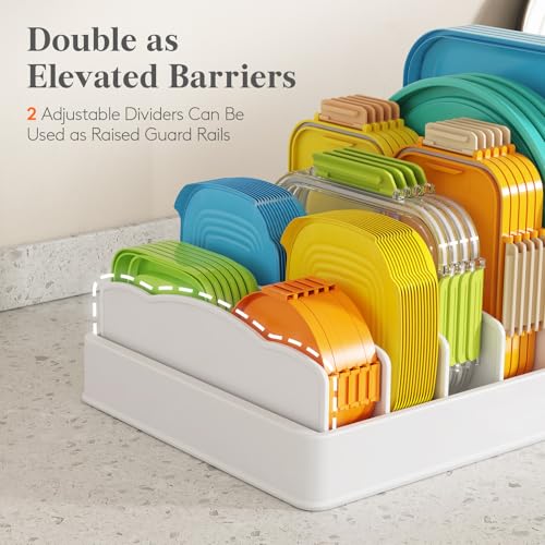 Lifewit Kitchen Cabinet Organizer for Food Contanier Lid, Lid Holder with 6 Adjustable Dividers & 7 Sections for Pantry Organizers and Storage, Home Drawer Organization, Large, 13" x 10" - size: Large(13" x 10")