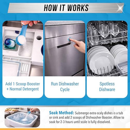 ACTIVE Dishwasher Detergent Booster and Disposal Cleaner - Includes 32oz Dish Soap Boosting Powder and 24ct Disposal Cleaning Tablets