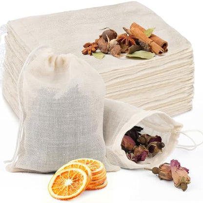 GliSun 50 Pcs Muslin Drawstring Bags Reusable Tea Bags Natural Cotton Unbleached Small Cheese Cloth Bag for Cooking Straining Soup Sachet Coffee Tea Brew Spice (4 x 3 Inches) - size: 3 x 4 inches