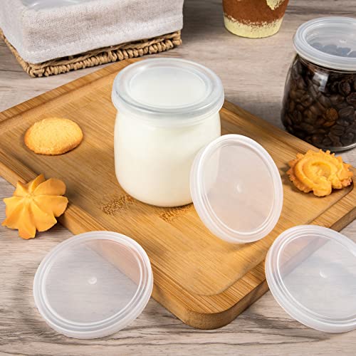 50Pcs Yogurt Jar Lids Set, Yogurt Container Lids Clear Plastic, Reusable Replacement Food Storage Lids for Yogurt Jar Sealing Rings Wide Mouth Storage(2.6inch) - color: White-50