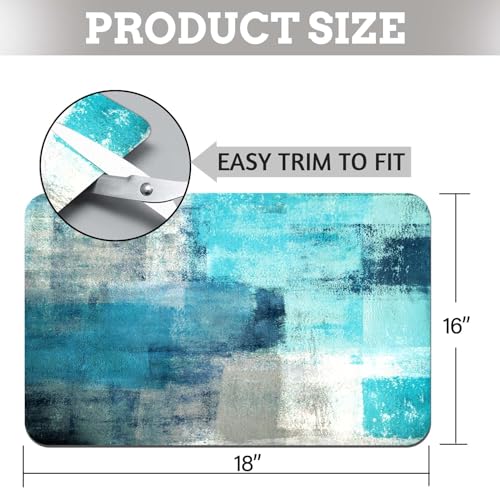 MCALK Turquoise Dish Drying Mat for Kitchen Counter, Teal Dish Drying Pad with Anti-Slip Rubber Base, Absorbent Kitchen Sink Mat with Abstract Art Decor (1 pc 18" x 16") - size: 18" x 16"