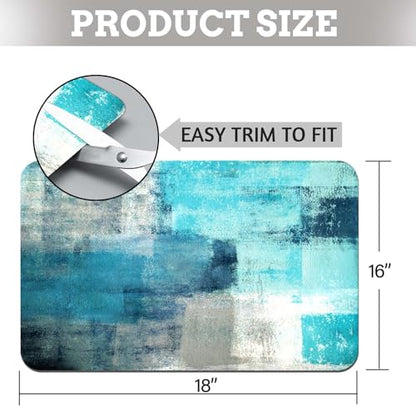 MCALK Turquoise Dish Drying Mat for Kitchen Counter, Teal Dish Drying Pad with Anti-Slip Rubber Base, Absorbent Kitchen Sink Mat with Abstract Art Decor (1 pc 18" x 16") - size: 18" x 16"