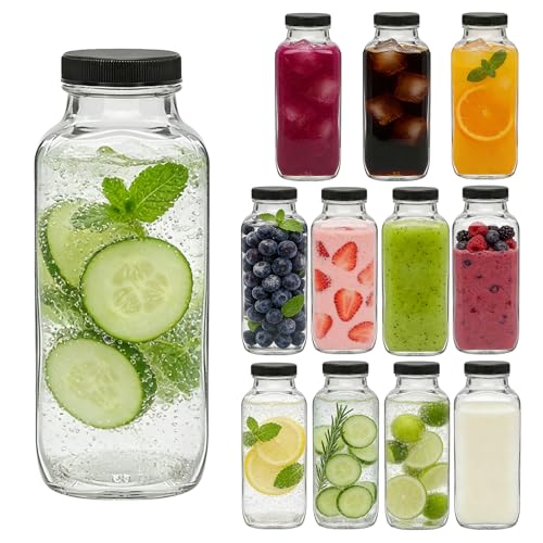 Accguan 12oz Glass Bottles,Leak-Proof Vintage Water Bottles for Juicing,Hot Sauce,Kombucha,Ginger Jar,Potion,Oil,Milk Bottles,Whiskey,Portable Travel Bottle,Smoothies Bottles(12pack) - size: 12oz