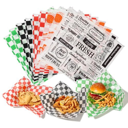 Fit Meal Prep 250 Mixed Color 12x12" Dry Waxed Deli Paper Sheets, Grease-Proof & Waterproof, Perfect for Food Basket, Picnic, Barbecue, Restaurants - color: Multicolor