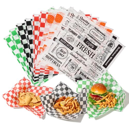 Fit Meal Prep 250 Mixed Color 12x12" Dry Waxed Deli Paper Sheets, Grease-Proof & Waterproof, Perfect for Food Basket, Picnic, Barbecue, Restaurants - color: Multicolor