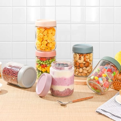 Xileanalee Overnight Oats Containers with Lids 6 Pack-16 Oz Mason Jar with Lids-Overnight Oats Jars Glass Food Storage Containers for Chia Seed Pudding Salad Cereal Coffee Spices - size: 6