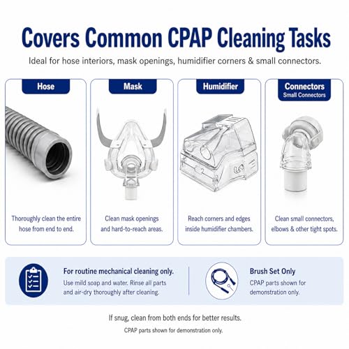 CPAP Cleaning Brush Set, 78.7 in Dual-Ended CPAP Hose Brush for 22 mm & 15 mm Tubing, Tube Cleaning Brush & Hose Cleaner Brush with Detail Brush for Mask - color: White