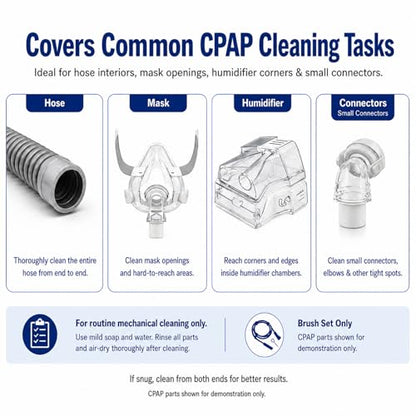 CPAP Cleaning Brush Set, 78.7 in Dual-Ended CPAP Hose Brush for 22 mm & 15 mm Tubing, Tube Cleaning Brush & Hose Cleaner Brush with Detail Brush for Mask - color: White