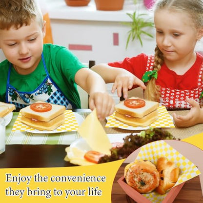 200 Pcs Wax Paper Sheets for Food Deli Wrap Paper Sheets 8.5x8.5"Food Basket Liners Checkered Square Sandwich Wraps for Burgers Bread Restaurant Barbecue Picnic(Yellow) - color: Yellow