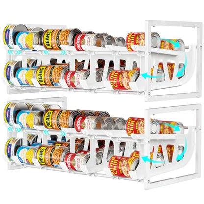 iSPECLE Pantry Can Organizer - Auto-Rolling, Expandable, Holds 120 Cans | White, Stackable For Walk-in Deep Pantry Shelve, Adjustable Width for Food Cans, Sturdy Metal Frame, Easy Access & Restocking - color: 120 Cans, White