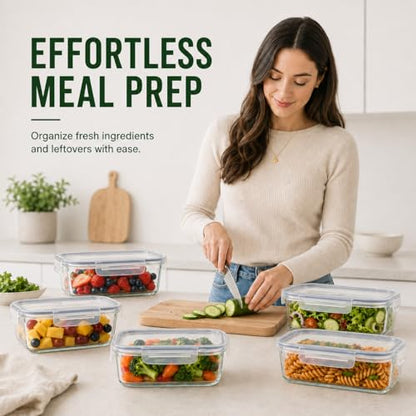 5 Pack 36oz Borosilicate Glass Food Storage Containers Set with Lids, Freezer Meal Prep Containers, Airtight Bento Lunch Container Set, Oven, Freezer and Dishwasher Safe, BPA Free, Kitchen Storage Set - color: transparent