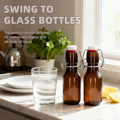 1Pc Amber Swing Top Brewing Bottles with Leak Proof Easy Caps, Glass Beer Bottle Flip Top Bottles For Kombucha, Kefir, Vanilla Extract, Beer (4oz Round)
