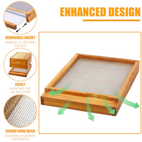 MayBee 10 Frame Screened Bottom Board Beehive Dipped in 100% Beeswax, Bee Hives Kit Includes 2 Deep Boxes & 1 Medium Box with Beehive Frames and Heavy Wax Coated Foundations.Preferred for Summer.