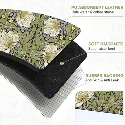LemonRoad Dish Drying Mat for Kitchen Counter, 12"x20" Absorbent Mat with Morris Pattern, Diatomite Drainer Drying Mats with Non-slip Backing for Coffee Bar Kitchen Sink Countertop - style: Morris Pattern