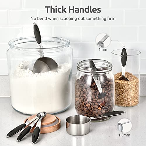 Measuring Cups and Spoons Set: U-Taste 18/8 Stainless Steel 12 Pieces Metal Stacking Kitchen Baking Cooking Food Measure Set 7 Cups 5 Spoons with Strengthened Weld Joints (Black, Upgraded Version) - color: Black
