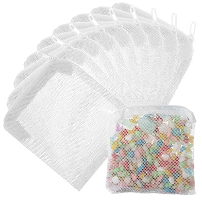 10PCS Aquarium Filter Media Bags, 3x4 Inch Fish Tank Media Mesh Filter Bags, Reusable Mesh Filters Bag for Activated Carbon, Filter-Stones and Ceramic Rings, White Mesh-Net Filters Bag with Zipper