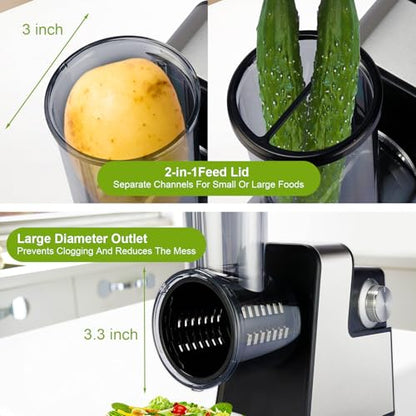 Upgraded 300W Electric Cheese Grater with 7 Stainless Steel Blades, Cheese Shredder Electric for Slicing, Shredding & Grinding Vegetables, Fruits and Nuts,Easy One-Touch Control