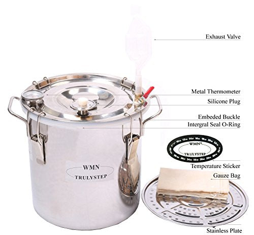 YUEWO 2 Pots Stainless Steel Still 3Gal/12Liters Water Alcohol Distiller Home Brew Kit Wine Making Supplies for DIY Brandy Whisky Vodka Distilled Water, Silver - size: 3 Gal 12 Liters