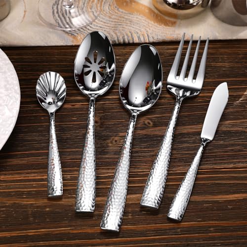 KEAWELL Premium 4-Piece 7" Louis Butter Knives, 18/10 Stainless Steel, Dishwasher Safe (Silver, Louis Hammered)