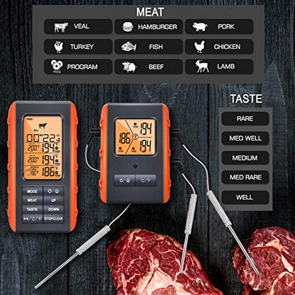 Wireless Meat Thermometer for Grilling Smoking - Kitchen Food Cooking Candy Thermometer with 3 Probes - Monitor Ambient Temperature Inside The Grill Smoker BBQ Oven Thermometer, 490ft,Digital - style: 3 Probes