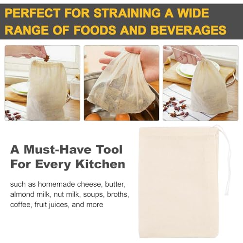 35cm x 25cm, Reusable Cotton Muslin Straining Bag Fine Mesh Food Strainer Filter Bags for Nut Milk Bag Home Brewing, Hop Bags