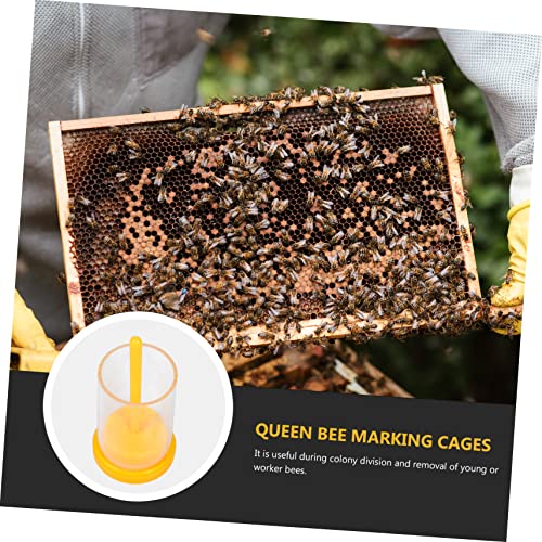VANZACK 2 Sets Queen Mark Bottle Catcher Marker Clip Cage with Plunger Queen Marker Bottle Marking Kit Beekeeper Equipment Cage Plastic Beekeeping Bottles Sponge Major