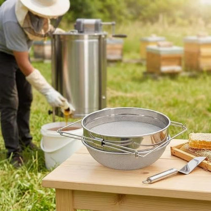 Stainless Steel Honey Strainer for 5 Gallon Bucket, Double Layer Mesh Honey Filter Strainer with Adjustable Support Legs, Universal Beekeeping Harvest Tool Fit Most Honey Pails