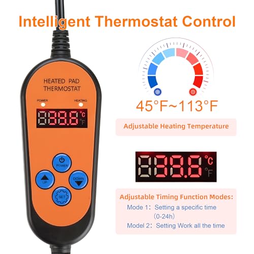 Heat Mat for Kombucha Jar Heating, Warming Mat with Thermostat Controller Combo Set & Timing Function, Digital Temperature Control Heating Mat Fits 1 to 3 Gallon Fermenter Vessels (Black)