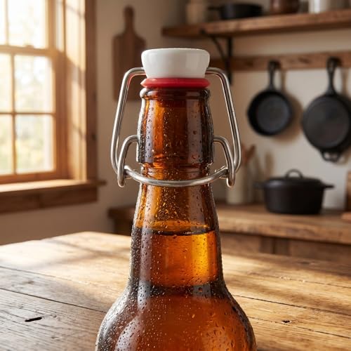 6Pcs Swing Top Bottle Caps for Glass Beer Bottles Airtight Flip Stoppers Reusable Wire Swing Caps for Home Brewing and Beverage Sealing
