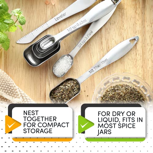 Spring Chef Stainless Steel Measuring Spoons Set of 8 with Leveler, Metal Teaspoon & Tablespoon Measuring Spoons for Dry & Liquid Ingredients, Fits in Spice Jars - Kitchen Gadgets For Baking & Cooking - style: Spoons - Set of 8