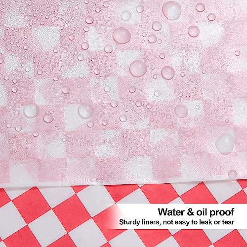 100pcs Deli Paper Sheets 12x12", Premium Food Basket Liners, Grease Resistant Wax Paper Sheets for Food, Classic Checkered Sandwich Wrapping Paper for Party, Festival and Outdoors, JIRNGLA - color: Red & White Checkered