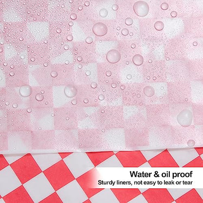 100pcs Deli Paper Sheets 12x12", Premium Food Basket Liners, Grease Resistant Wax Paper Sheets for Food, Classic Checkered Sandwich Wrapping Paper for Party, Festival and Outdoors, JIRNGLA - color: Red & White Checkered