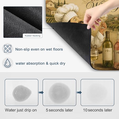 Chef Dish Drying Mats for Kitchen Counter, Wine Bottles Grapes Cheese Rustic Farmhouse Absorbent Coffee Bar Mat with Non-slip Rubber Backed Quick Drying Dish Rack Pad 12"x16" - size: 16" x 12"