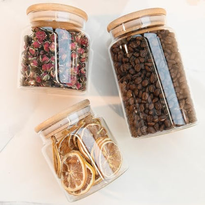 Custde Glass Jar with Lid, 28.7 FL oz Airtight Glass Storage Jar Glass Food Storage Containers for Kitchen Counter, Pantry, Decorative for Coffee, Sugar, Candy Jar Cute (Bamboo 28.7 FL OZ)