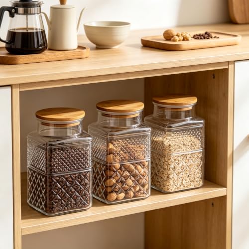 Large Glass Storage Jar, 60 FL OZ Glass Food Storage Containers with Bamboo Lid, Kitchen Containers Cereal Canisters Decorative Jar for Candy Snack Cookies Coffee Tea Nuts Airtight Jars
