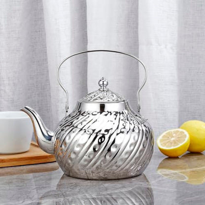 SANQIAHOME 2000ml stainless steel antique style teapot,with Infuser, thickened boiling kettle, lifting handle,Silver - color: Silver(D), size: 2000ml